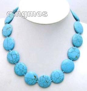OFERTA Collar Natural Gran 25mm Azul Moneda Redonda Grano TURQUESA 17"-nec5646 - Imagen 1 de 3