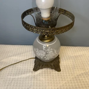 Vintage Präzise Guss Windlicht Lampe 19" Floral Wolkig Glas 3-Wege Elektrisch - Bild 1 von 23
