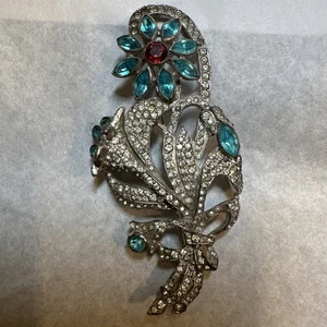 Broche ramo floral vintage años 30-40 art deco diamantes de imitación - Imagen 1 de 8