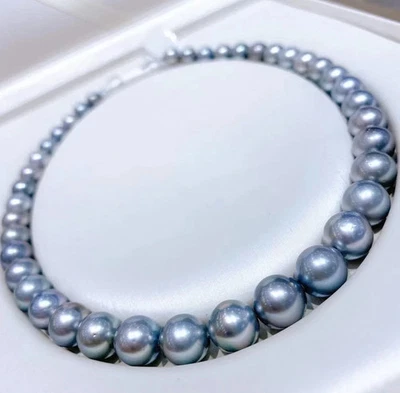 Enorme 18"11-10 mm Genuino Natural Mar del Sur Negro Gris Oro Redondo Collar de Perlas Foto 1 de 3