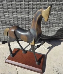 Atemberaubend! Bronze Pferd Skulptur auf Holzsockel 12" hoch schwer & einzigartig - Bild 1 von 15