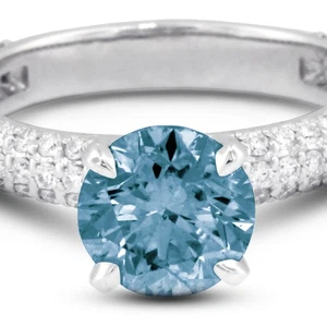 2.72ct tw Blue SI1 Round Cut Natural Certified Diamonds 14k Gold Side Stone Ring - Picture 1 of 7