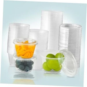 120 Sets - 4oz Plastic Condiment with Lids,Portion,Sauce Cups,Small 4oz-120 - Picture 1 of 7