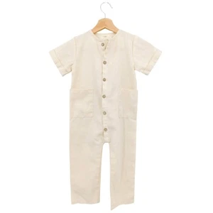 Seviin Kid's Linen Short Sleeve Button One-Piece Jumper In Sand Size 5 Boho - Picture 1 of 5