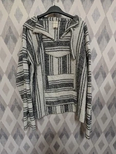 mens Striped Baja Hoodie Size XL By Siesta Black & White - Picture 1 of 5