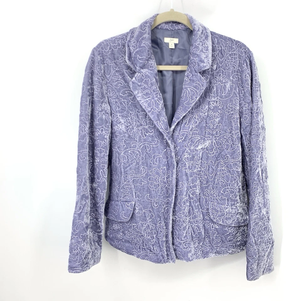 Chaqueta Blazer Jill Mujer Talla Mediana 1 Botón Top Azul Bordado Terciopelo Forrado Foto 1 de 4