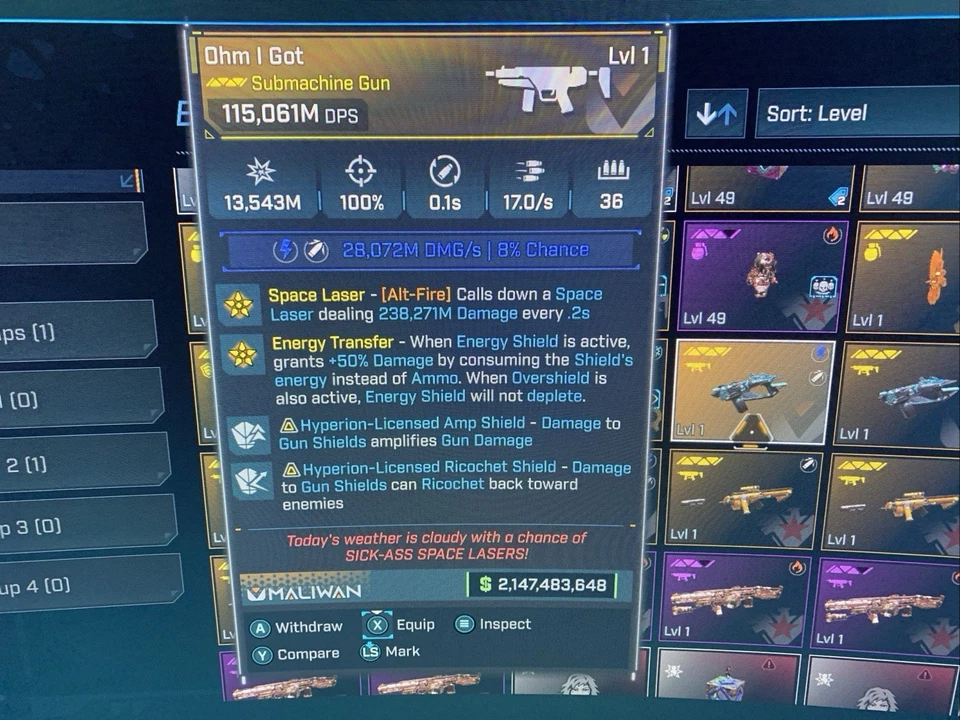 Borderlands 4 MODDED level 1 Ohm I Got Smg