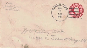 1931 Vaden, Arkansas Crisp, Atypical Depression Era 4-bar Cancel on Cover -- DPO - Picture 1 of 1