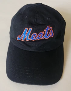 50,00 $ Meats NY Mets Parodie Baseballkappe schwarz bestickt rot/orange Logo vorne - Bild 1 von 3