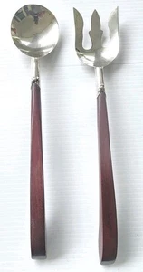 Vintage Sterling Silver Salad Serving Set Teak Wood Handles 23 Taxco Mexico - Picture 1 of 5