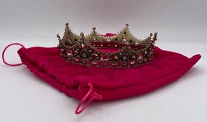 Barockkrone, kupferfarbenes Metall, rosa & graue Kristalle, Kunstperle, 6" Durchmesser - Bild 1 von 7