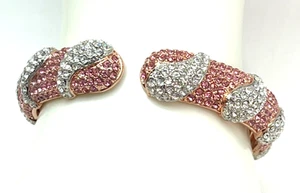 Bracelet Joan Boyce Rose Gold Over 925 Pink & Clear Crystals Hinged Close 8 Inch - Picture 1 of 15