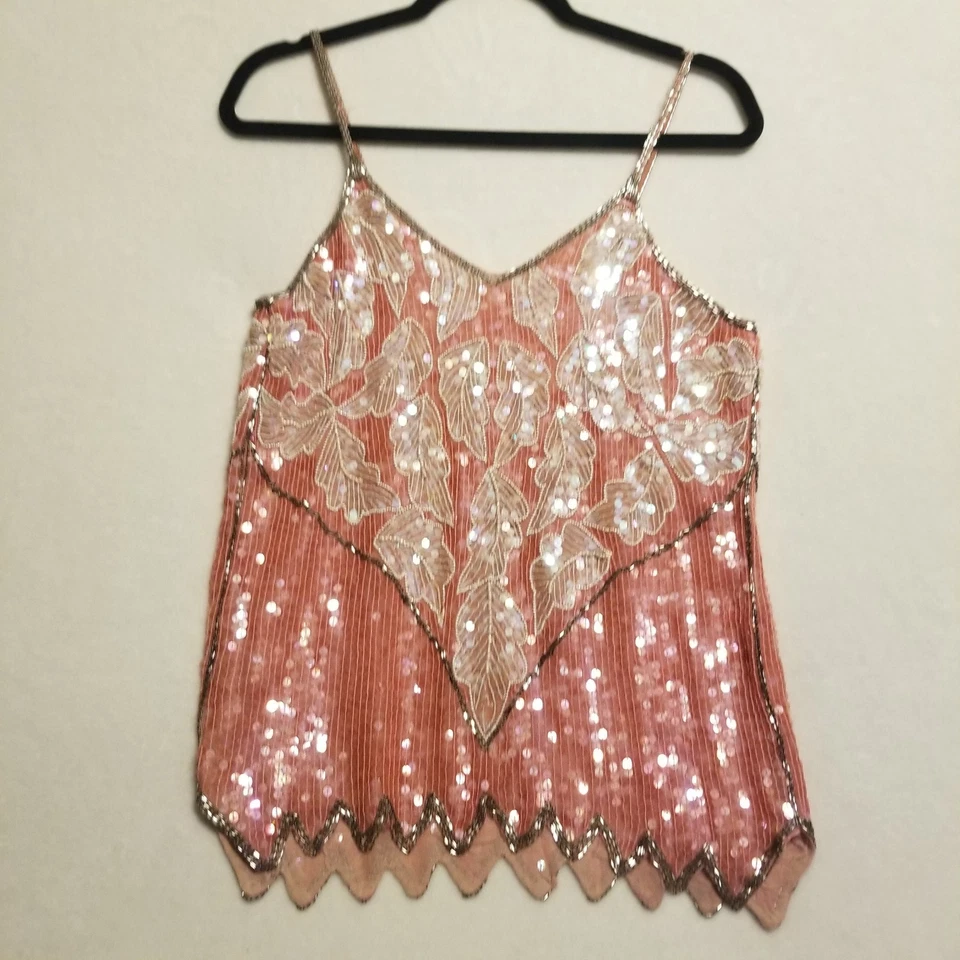 Top Cami S Vintage Sin Marca Fuerte Cuentas Lentejuelas Rosa Fiesta Flapper Hada  Foto 1 de 4