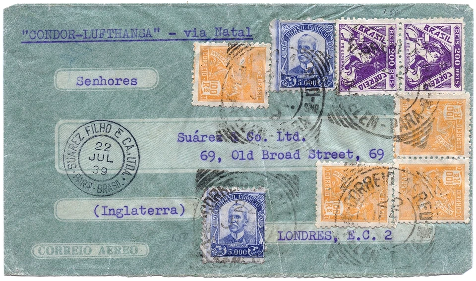 Katapult 1939 Brasilien Belem Natal London Brief H 389 Catapult/ 1301 - Bild 1 von 1