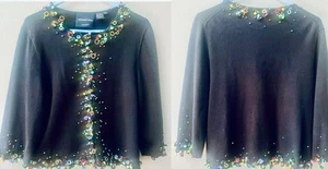 VINTAGE MICHAEL SIMON PERLENVERZIERTER CARDIGAN PULLOVER MIT VERSTECKTEN KNÖPFEN DAMEN L - Bild 1 von 8