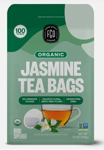 FGO Organic Jasmine Green Tea Eco-Conscious Tea Bags 100 Count Packaging May - Picture 1 of 6