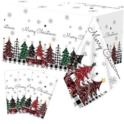 3 piezas manteles desechables manteles de plástico árbol de Navidad búfalo a cuadros  Foto 1 de 4