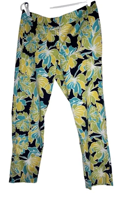 Pantalones capri Pappagallo para mujer 10 audaz azul verde amarillo estampado 34" cintura años 90 Foto 1 de 4