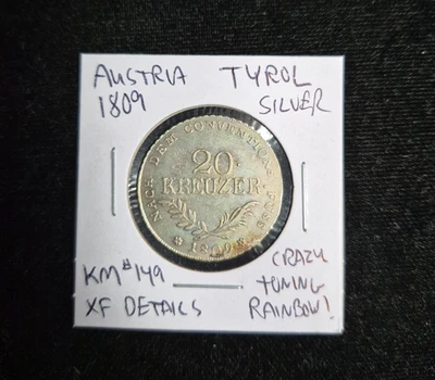 1809 Áustria Tirol Prata- KM #149 XF Detalhes- Arco-íris Tonificante Louco! - Imagem 1 de 2