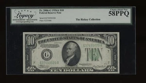 DBR 1934-A $10 FRN Chicago Fr. 2006-G Legacy 58 PPQ Serial G37699020B - Picture 1 of 2