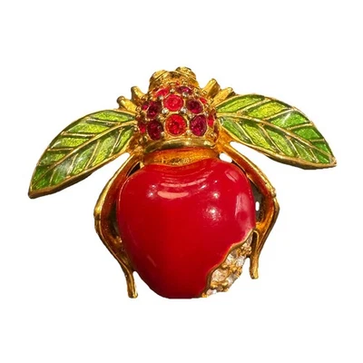 Joan Rivers 经典系列大苹果蜜蜂红色胸针复古罕见 — 第 1/4 张图片