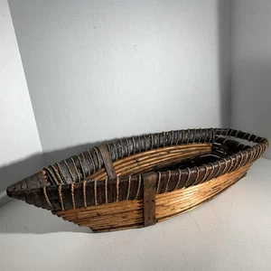 Large Handmade Rattan Bamboo Boat Basket Storage Nautical Decor 25” Long - Picture 1 of 15