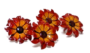 Pier 1 Serviettenring Halter Emaille Metall gebrannt orange Blumen Set 4 - Bild 1 von 4