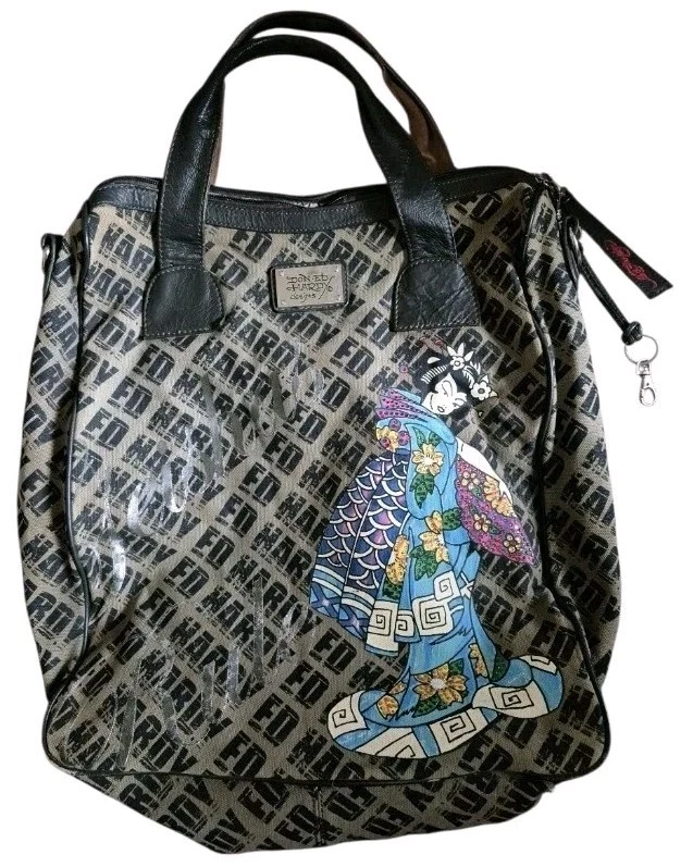 Bolso de mano grande de lona vintage y2K Ed Hardy "Geishas Rule" con cuentas Foto 1 de 4