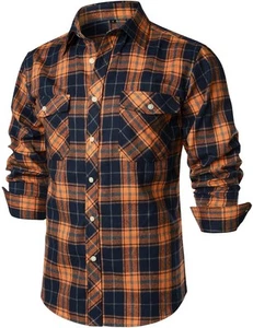 Men's Casual Regular Fit Button Up Flannel Checked Plaid Shirts with Pockets ... - Picture 1 of 7