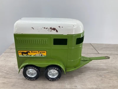 Vintage Nylint Sears Farms Horse Trailer Hauler Green White Roof Pressed Steel - Image 1 of 4