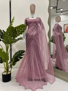 Colección Boda Rosa Suave Red Sari Con Blusa Para Mujer Y Niñas Ropa - Imagen 1 de 14