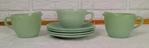 Juego de 7 cremas Fire King Jadeite Jane Ray, 1 taza de café, 4 platillos - Imagen 1 de 9