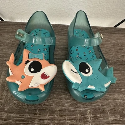 Mini Melissa Niños Bebé Tiburón Zapatos Temáticos - Verde azulado y naranja Talla 7 Foto 1 de 4