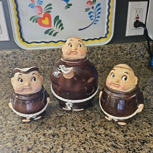 Vtg RARE PY Ucagco Monk Friar Tuck Teapot Cream Creamer & Sugar Bowl Tea Set - Picture 1 of 24