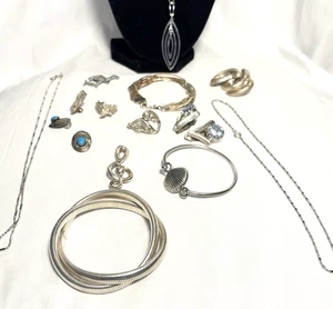 Vintage Sterling Silber Schmuck Konvolut 14 Armband Ringe Halskette Brosche Anstecknadel 130g - Bild 1 von 14