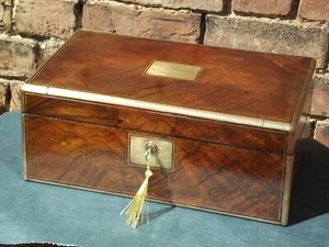 Brass bound Walnut Writing Slope with 2 locks and keys 1 Bramah + hidden drawers - Picture 1 of 14