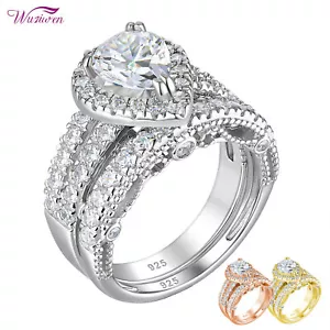 Wuziwen 4ct Pear 5A Cz Sterling Silver Wedding Engagement Ring Bridal Set Women - Picture 1 of 14
