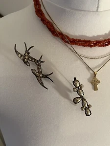 Coral Choker Necklace And Brooches - Picture 1 of 10