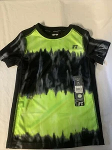 Russell Boys Athletic Active T-Shirt - Dri-power - Printed - Black & Green - XS - Picture 1 of 12