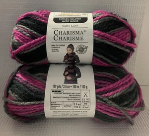 LOT of 2 CHARISMA in BLACK RASPBERRY 109yds 3.5oz Acrylic🧶by Loops & Threads - Picture 1 of 3