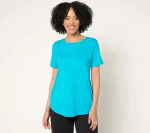Susan Graver Weekend Essentials bequemes Baumwolltop mit Rundhalsausschnitt - blau - XL - NEU - A684070 - Bild 1 von 2