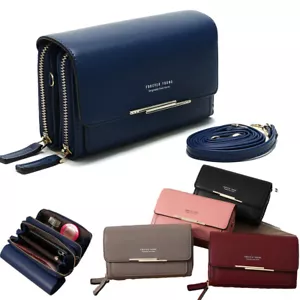 Large Capacity Women Leather Double Zipper Wallet Card Cash Phone Holder Handbag - Picture 1 of 22