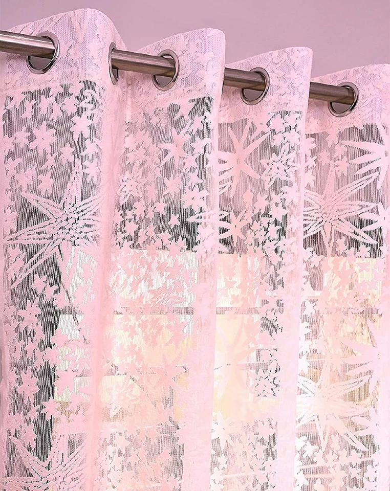2pc Semi sheer curtain luxury star pattern curtains - wide panel, 7 ft  - Image 1 of 4