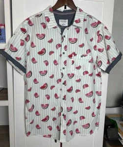 Distortion Button-Down blau gestreiftes Herrenhemd Wassermelone Druck Größe Large neu mit Etikett - Bild 1 von 8