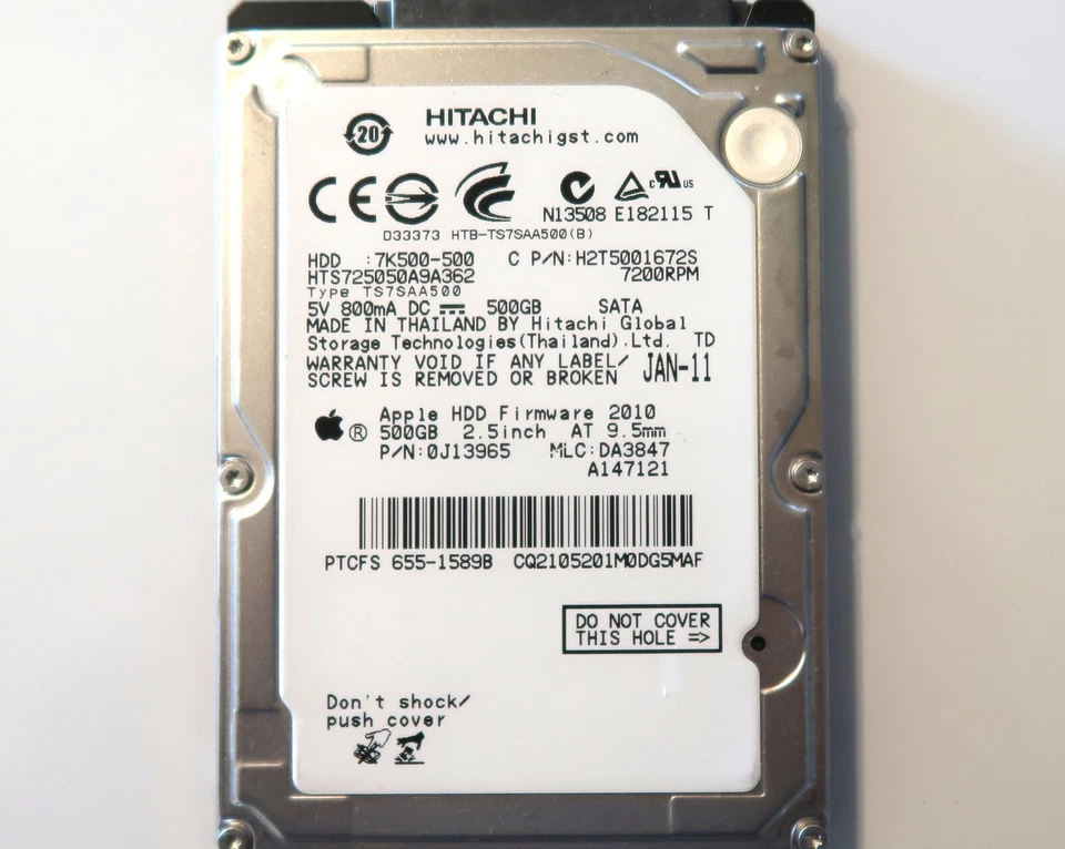 Hitachi HTS725050A9A362 0J13965 DA3847 Thailand 2.5" 500gb Sata HDD JAN-11 - Image 1 of 1