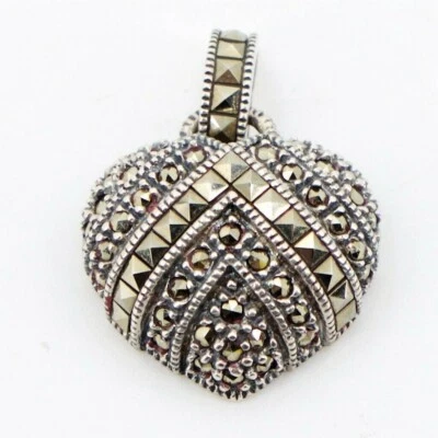 JUDITH JACK Marcasite Pave Heart Pendant 5.5 Grams  — 第 1/4 张图片