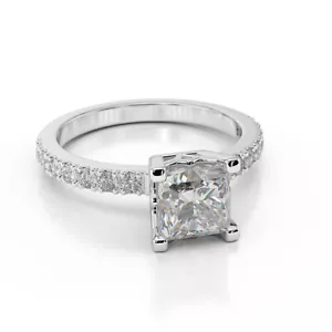 1.40 CT Jewelry Princess Cut Diamond Engagement Ring 14K White Gold F/SI1-SI2 - Picture 1 of 7