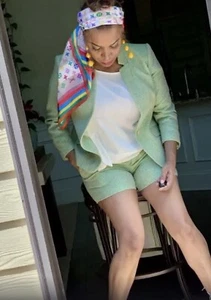 Banana Republic Tweed Leinen grün & elfenbein Shorts Größe 10 neu mit Etikett - Bild 1 von 12