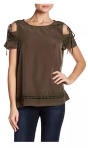 Harlowe & Graham Olive Size Large Cold Shoulder Smoke Tee - Picture 1 of 6