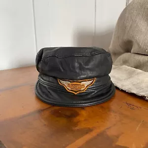 50s 60s vintage Harley Davidson leather biker motorcycle hat size tag S 53-54 cm - Picture 1 of 6